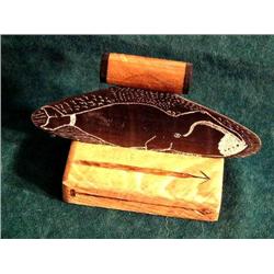 Wood and Baleen Decoration ULU, 5 1/2", Scrimshawed with Whale (2)