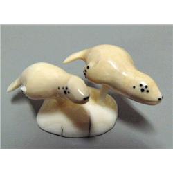 Pair of Swimming Seals carved from Walrus Teeth, Robert Kokuluk (2)