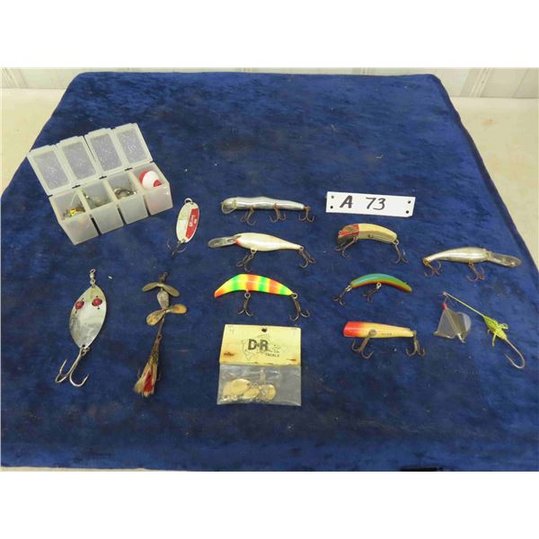 10 Vintage Lures + Small Fishing Box