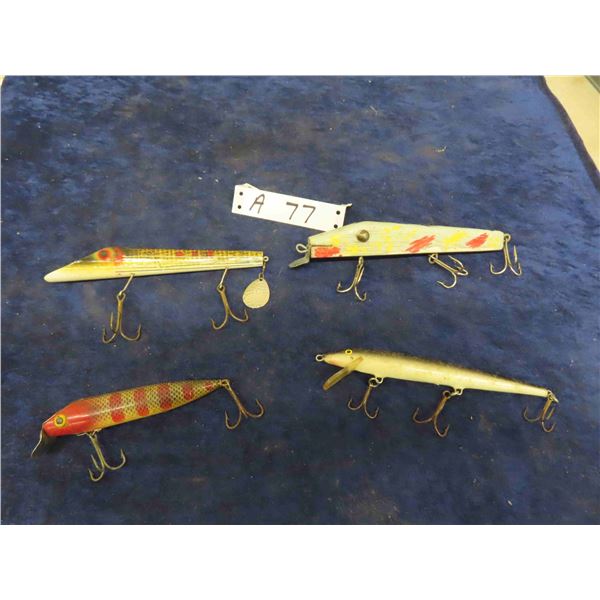 4 Vintage Large Wooden Lures