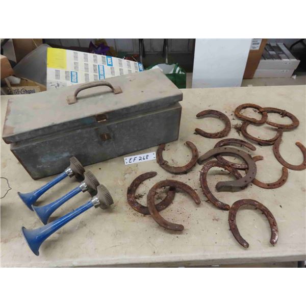 Horse Shoes, horn, Tool Box, Lantern