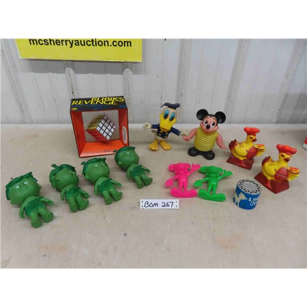 Rubik's Cube New in Box, (4) Green Giant Men, Mickey Mouse, Donald Duck