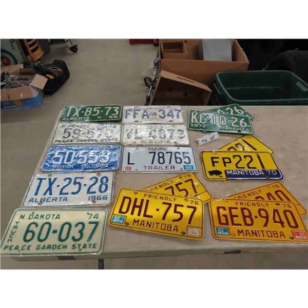 16 License Plates 1960s + 70s - 8 are 4 Pairs & 8 Singles ; MB, AB, BC, Main,