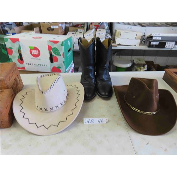 2 Cowboy Hats + Men's Boots  SZ 8?