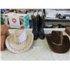 Image 1 : 2 Cowboy Hats + Men's Boots  SZ 8?