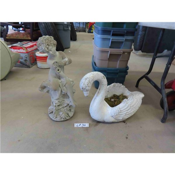 Lawn Ornaments; Concrete Swan Planter, 24  Cherub