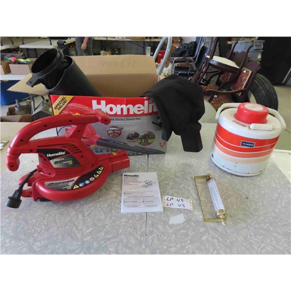 Homelite Electric 12Amp Leaf Blower - Works, Picnic Jug, Thermometer