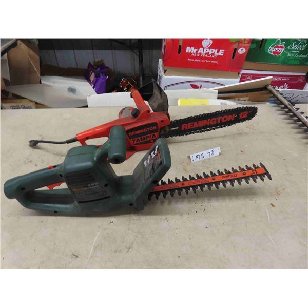 Remington 12" Electric 7 Amp Chainsaw & B+D 13" Electric Hedge Trimmer - Both Work