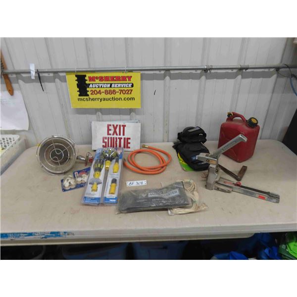 Propane Heater, Propane Hose, Exit Sign, Heavy Duty Stapler, Light Bulb Changer,