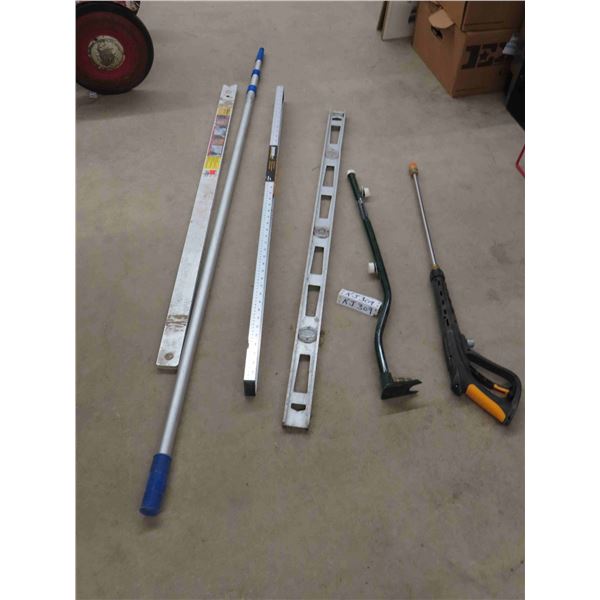 (2) Aluminum 48" Levels, Stanley Folding Square, Paint Roller Extension, Pressure