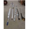 Image 1 : (2) Aluminum 48" Levels, Stanley Folding Square, Paint Roller Extension, Pressure