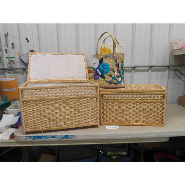 (2) Wicker Rattan Lined Blanket Boxes 15.5" x 16.5" x 25" & 13" x 13.25" x 23"