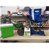 Image 1 : Turf Builder Seeder, Coleman Picnic Cooler, Fold Away Ford Lawn Chair