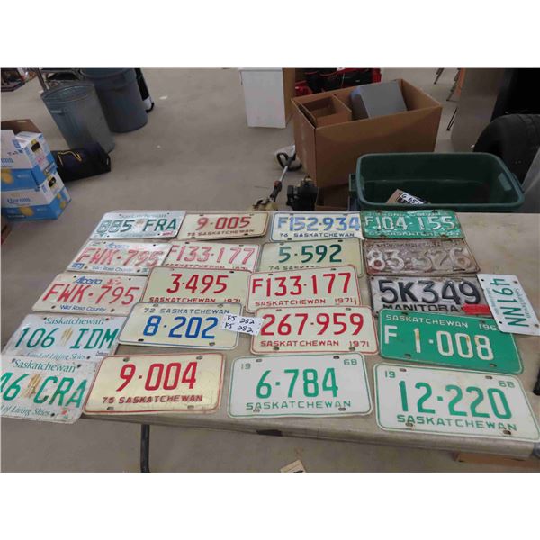 21 License Plates - 60s, 70s, Sask. + AB & 50s MB 