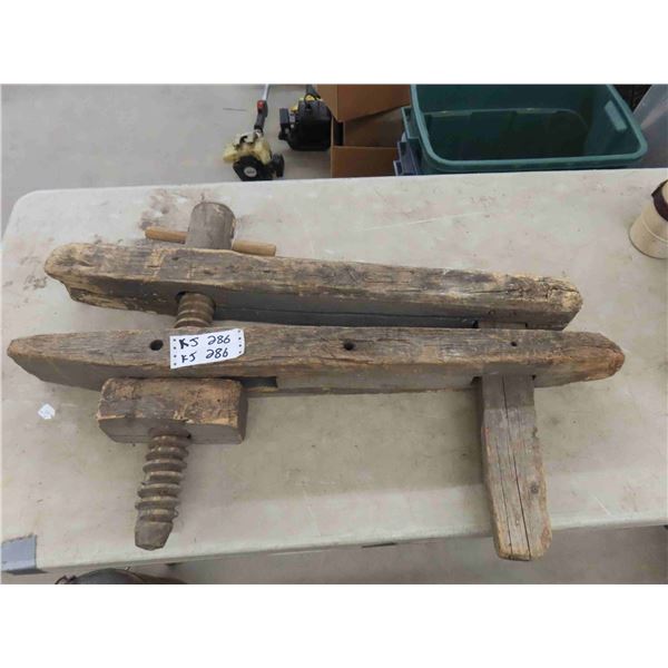 Primitive Large Wooden Vice 37" Long Worm, 24" Long