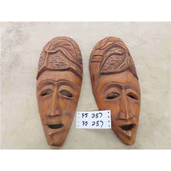 2 Wooden Tribal Carvings 6.5" x 15"