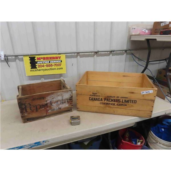 Wooden Pepsi Crate, Canada Packers Wooden Crate 11  x 18  x 27 