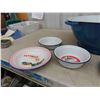 Image 3 : 9 pcs Enamel Ware; Bread Bowls, Small Kettle, Cup top, Bowls, Plates