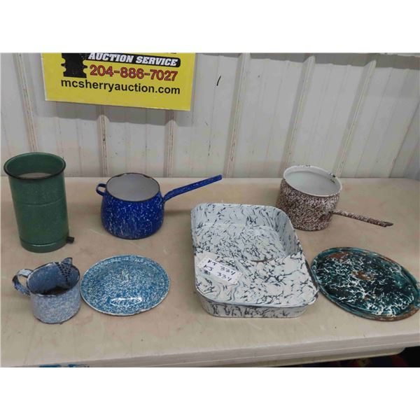 Enamel Granite Ware ; Pots, Lids, Small Variety