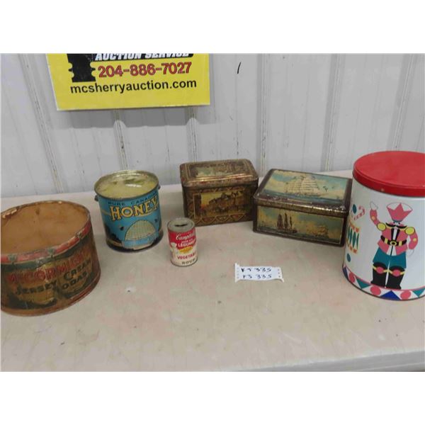 Household Product Tins ; McCormick's, Honey, Tea, Campbell Soup Bank