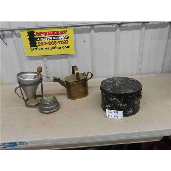 Brass Water Pail, Juice Strainer, Metal Hat Box, Musical Power