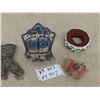 Image 1 : Leather Beaded Match Holder 1905, Beaded Items, Pin Cushion Décor