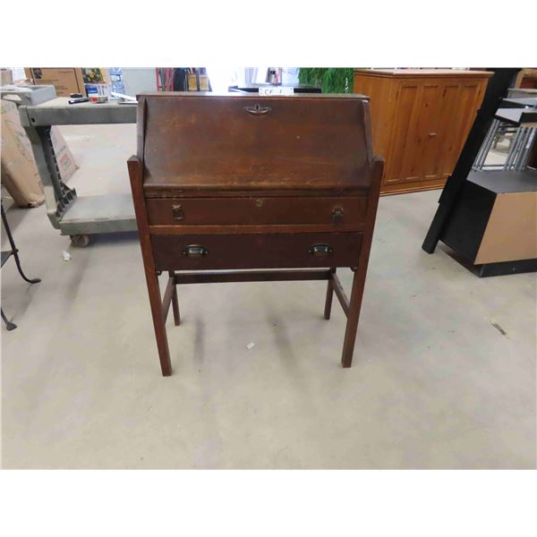 Oak Drop Front Desk with Drawers