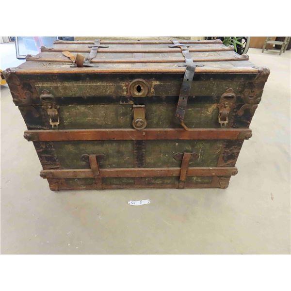 Wooden Trunk with Leather Strapping 22  x 24  x 36 