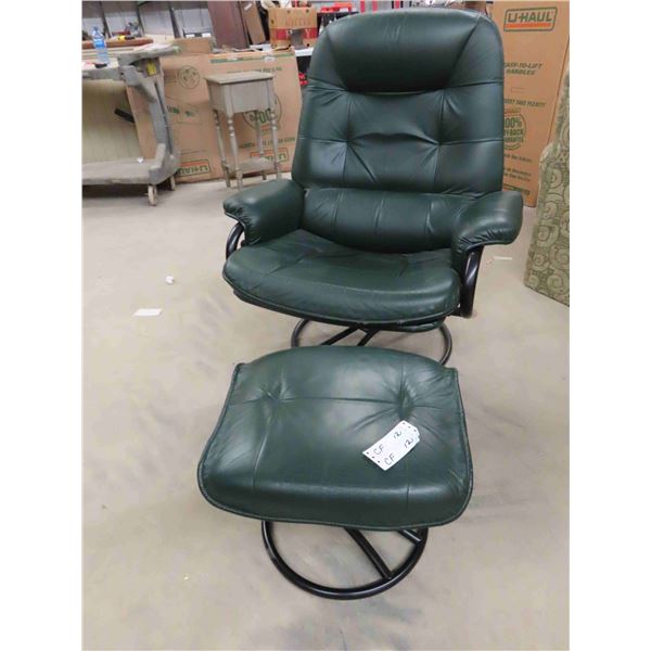 Green Leather Chair - Recliner + Swivel with Matching Foot Stool