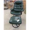Image 1 : Green Leather Chair - Recliner + Swivel with Matching Foot Stool