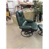 Image 3 : Green Leather Chair - Recliner + Swivel with Matching Foot Stool