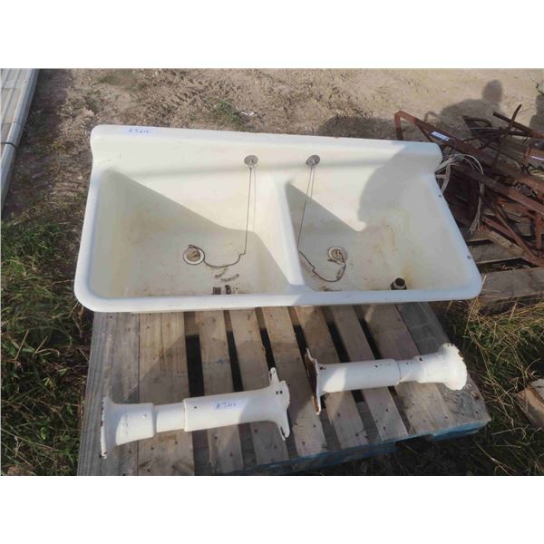 Vintage Double Cast Sink with 2 Legs 47'' x 23'' x 20''