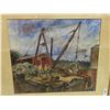 Image 2 : Vintage Watercolor Painting Industrial Dock Workers, Signed - Very Interesting! 