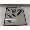 Image 1 : 8 Stone Arrowheads + Dart Point - Framed in Display , Dated + Identified - Biggest 6"