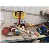 Image 1 : Sporting Items; 4 Aluminum Bats, 4 Wooden Bats, Football, Baseball Gloves + Balls, 