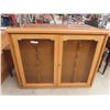 Image 1 : Oak 2 Door Gun Wall Mount Cabinet with 2 Glass Doors, Lock & Key 6" x 39" x 49" 