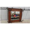 Image 1 : 1/4 Cut Oak Hall Mirror with Vintage Double Hooks 20.5" x 20.5"