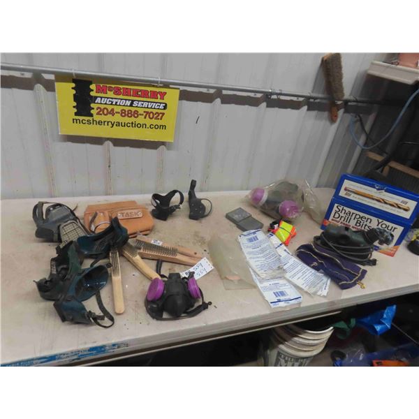 Drill Bit Sharpener, Wire Brushes, Respiratory Masks, Tool Pouch, plus more