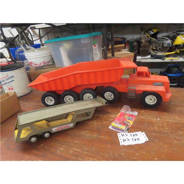 Eldon Plastic Truck + Trailer, Metal Car Hauler Trailer