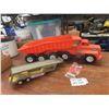 Image 1 : Eldon Plastic Truck + Trailer, Metal Car Hauler Trailer