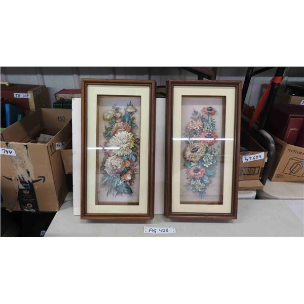 2 Robert Laessig Papertole Framed Pictures 10" x 19"