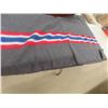 Image 2 : Wool Blanket 54"x 80"  Grey with Red, White + Blue Stripe