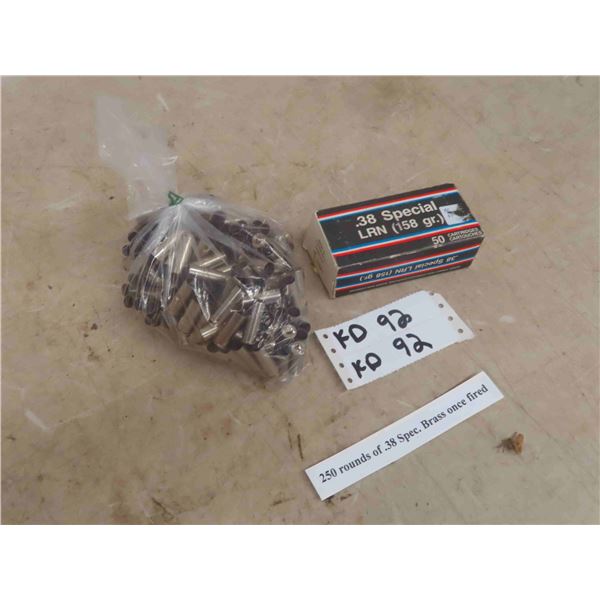250 Rounds of .38 Spec Brass Once Fired 