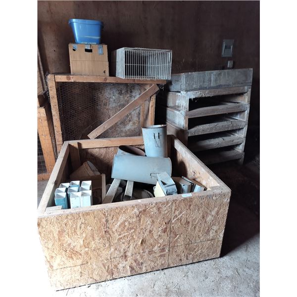 Crate & Assorted Small Livestock Feeders