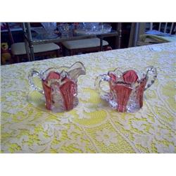 Ruby Stained creamer/sugar set Pressed Glass