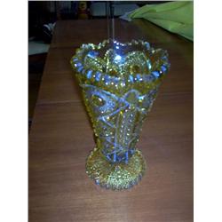 Pattern Glass Vase Amber Luster