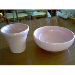 McCOY pink color bowl and USA signed pottery vase