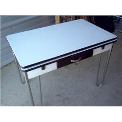 ANTIQUE PORCELAIN SLIDE-LEAF DINETTE TABLE WITH DRAWER