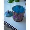Image 1 : ANTIQUE BLUE CARNIVAL GLASS JAR W/LID