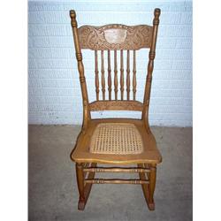 ANTIQUE CANE BOTTOM ROCKING CHAIR